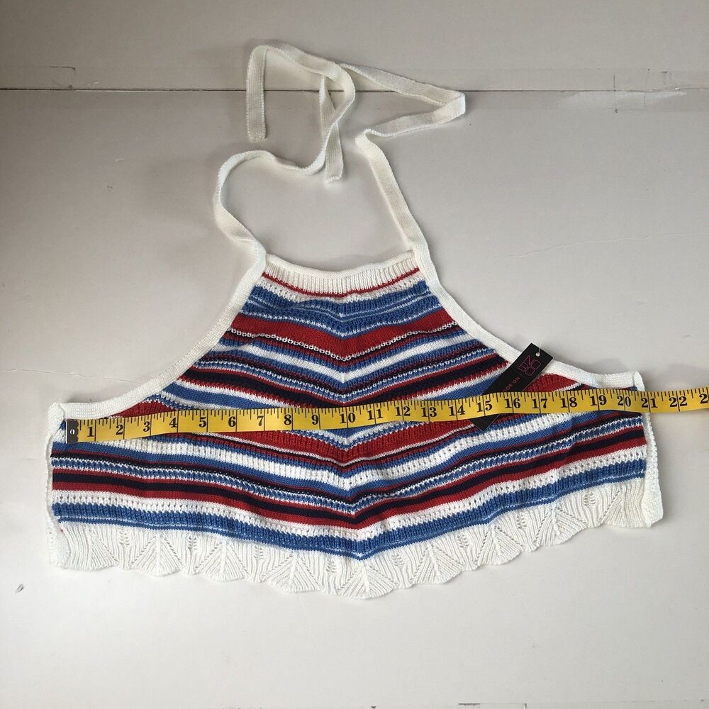 No Boundaries Striped Crochet Halter Crop Top Red White Blue Size Large NWT - Picture 5 of 15